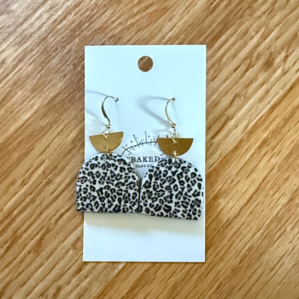 Gold and Black Leopard Arch Drop Earrings